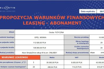 najnowszy moc 156KM akumulator 54 kW 496zł netto miesięcznie