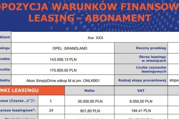 Opel Grandland 73kWh rata ok 800zł netto