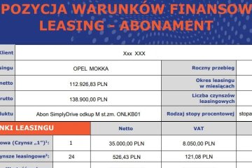 najnowszy moc 156KM akumulator 54 kW 526zł netto miesięcznie